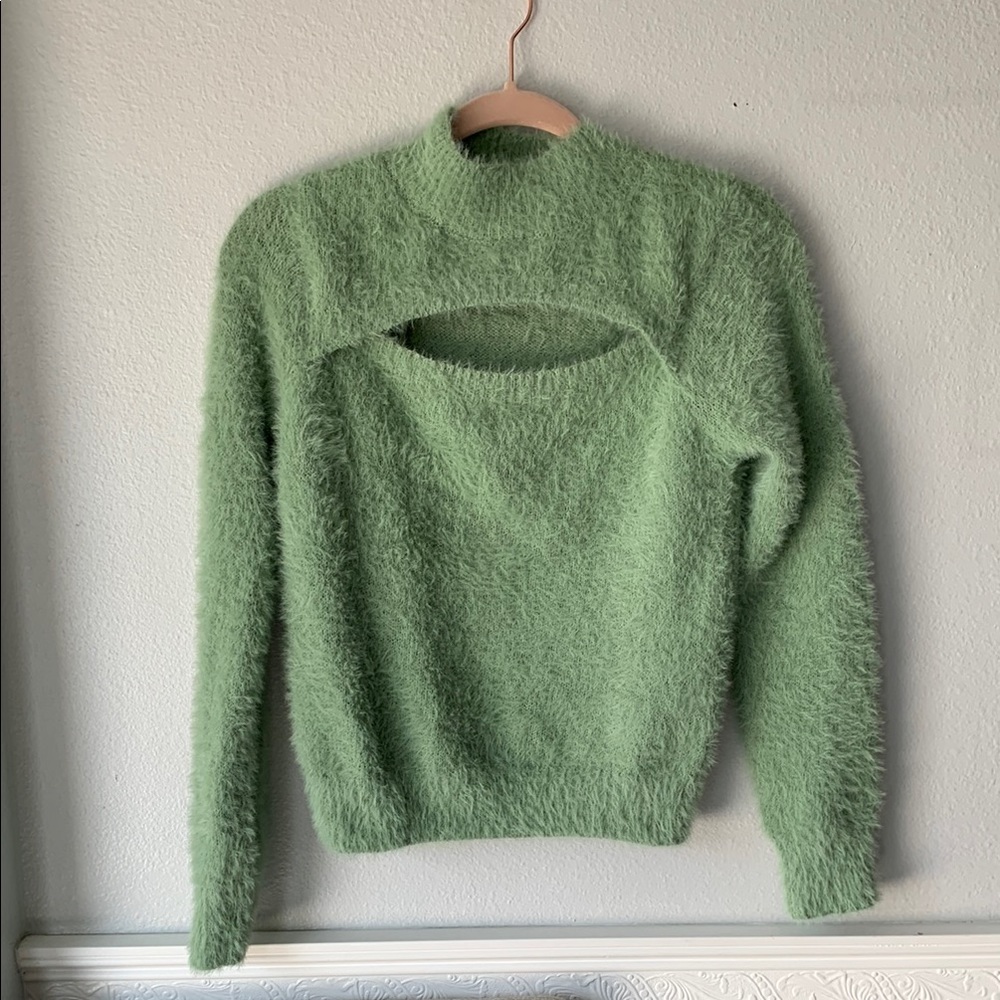 Mint Green Cowl Neck Fuzzy Sweater